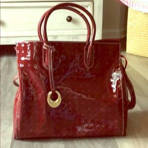 Arcadia patent leather purse in burgundy